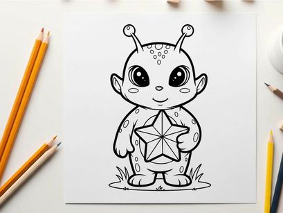 Cute alien holding star vector illustration flat design