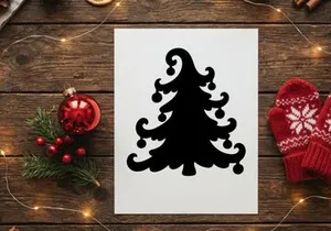 Silhouette Pohon Natal dengan Ranting Melengkung untuk Dekorasi Liburan