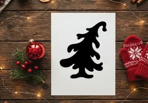 Black silhouette of a stylized Christmas tree isolated on a white background