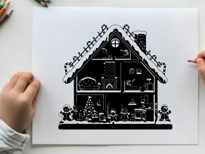 Silhouette of a festive holiday house interior scene