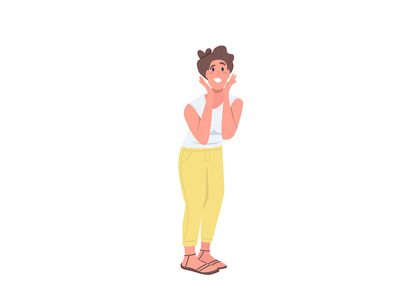 Cheerful woman flat color vector faceless character
