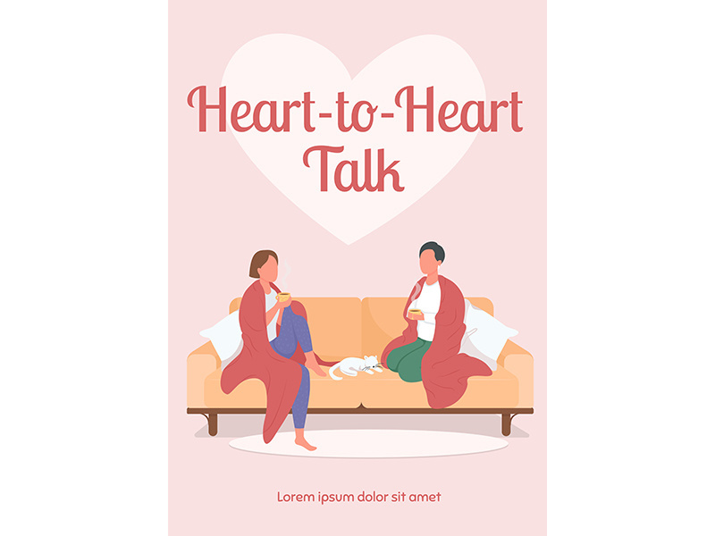 Heart to heart talk poster flat vector template