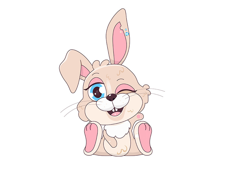 Cute beige Easter hare winking kawaii cartoon vector character