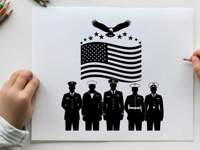 American military silhouette with flag and eagle emblem