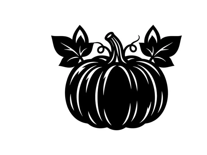 Stylized Halloween Pumpkin Illustration with Leaves and Curves