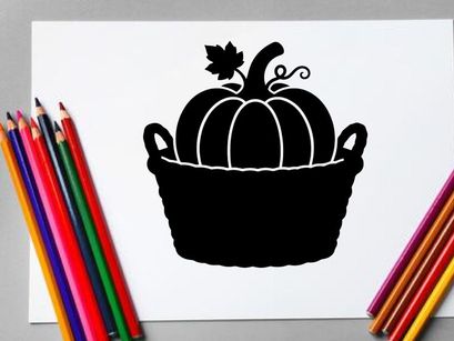 Silhueta de uma abóbora em uma cesta para colheita de outono ou Halloween