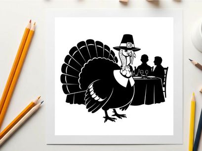 Pilgrim turkey silhouette at thanksgiving dinner table with family
