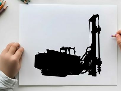 Silhouette of a drilling rig machine on a white background