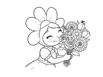 Cute mouse holding flower bouquet vector illustration preview picture