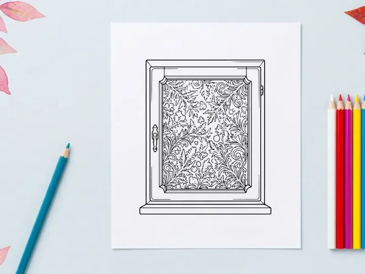 Ventana navideña con ilustración de patrón floral helado para diseño de decoración estacional navideña