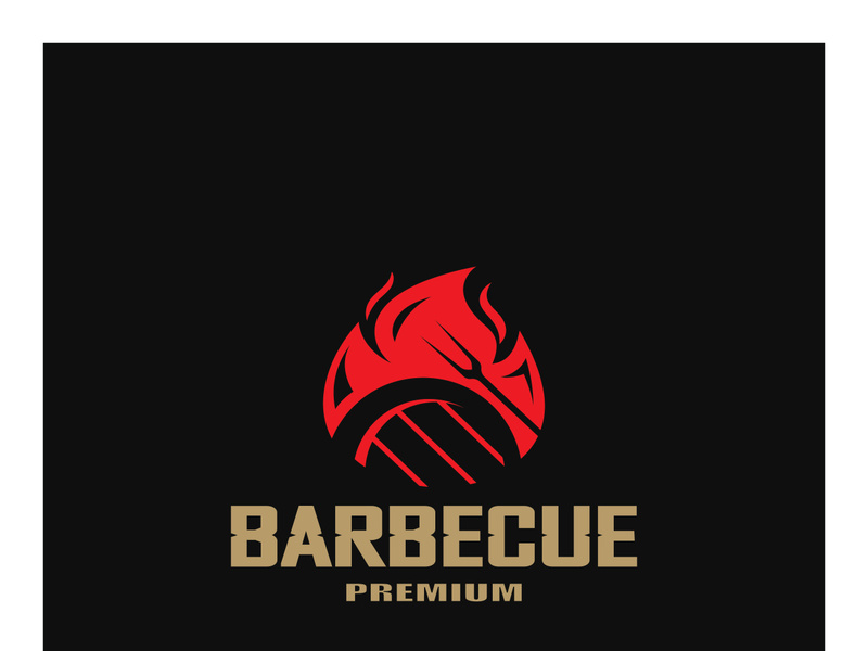 Simple Barbecue Vintage hot grill, with crossed flames and spatula. Logo for restaurant, badge, cafe and bar.vector