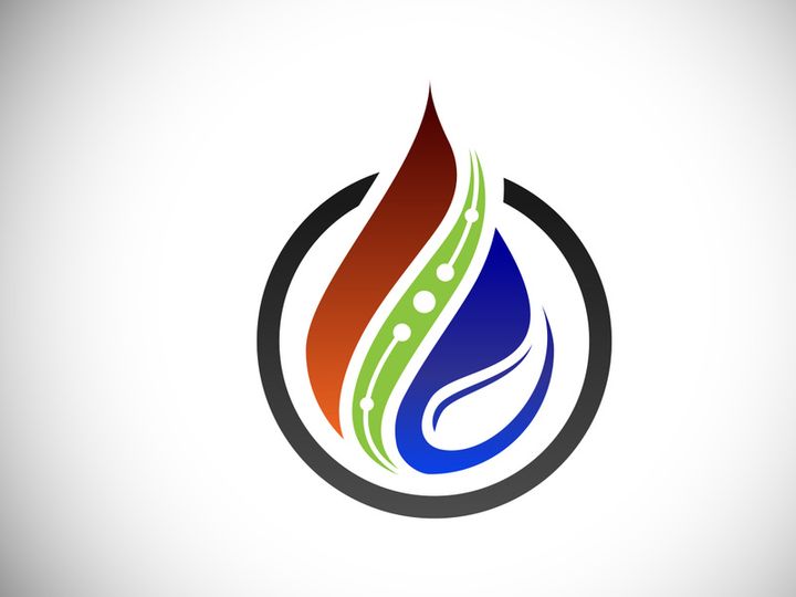 Fire flame icon in a shape of drop. Oil and gas industry logo design concept.