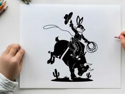 Rabbit rodeo rider silhouette western cowboy cartoon character
