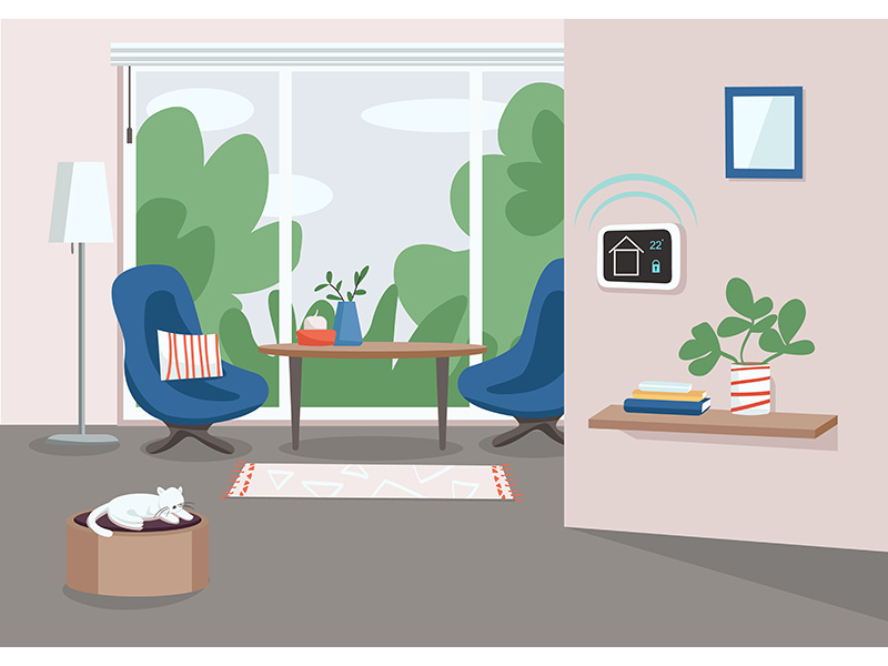 Smart home management panel flat color vector illustration