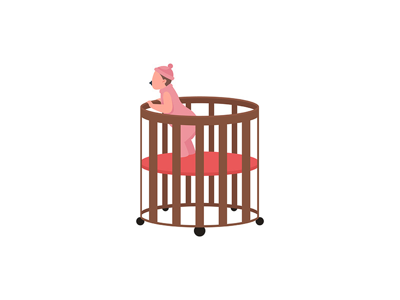 Baby in cradle flat color vector faceless character