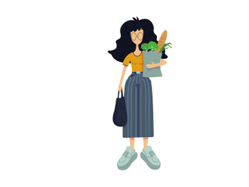 Woman with grocery shop purchase flat cartoon vector illustration preview picture