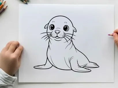 Cute cartoon seal sitting smiling vector illustration flat design