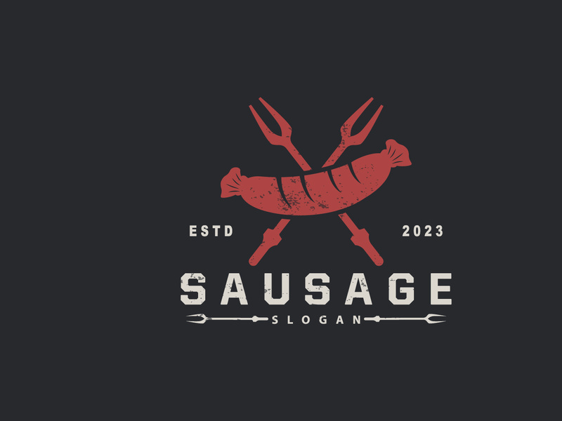 Sausage Logo, Vector Meat Fork and the Sausage Food