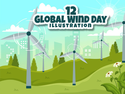 12 Global Wind Day Vector Illustration
