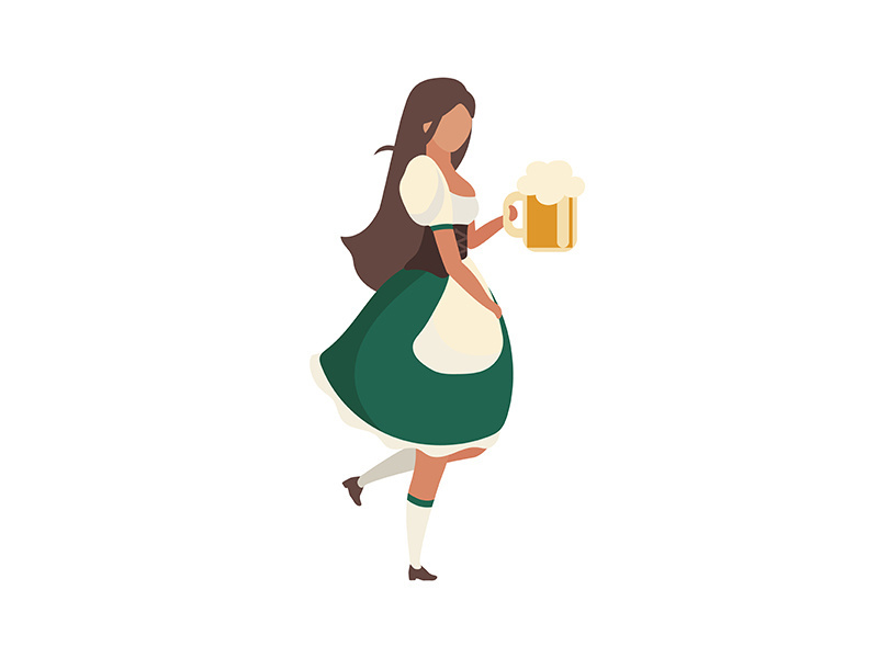 Oktoberfest beer server with glass semi flat color vector character