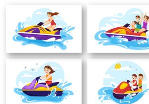 13 People Ride Jet Ski Illustration