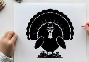 Silhouette of a pilgrim turkey with hat and feathers