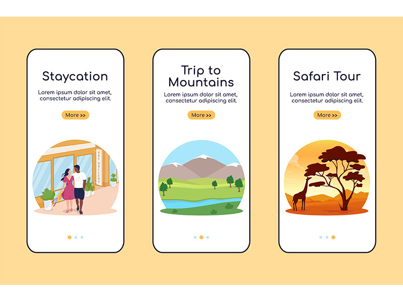 Summer vacation ideas onboarding mobile app screen flat vector template