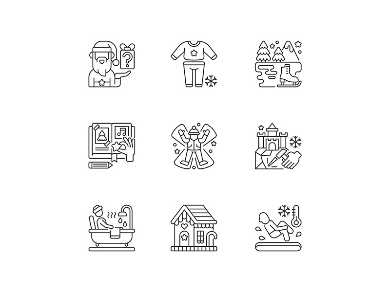 Festive season linear icons set