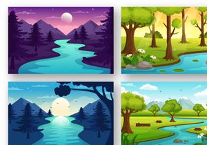 12 River Landscape Illustration