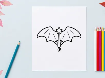 Halloween Fledermaus-Zauberstab-Icon. Magischer Feenstab mit Fledermausflügeln für Designs zu Feierlichkeiten.