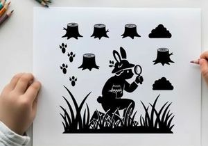 Silhouette of a rabbit detective investigating outdoors at night