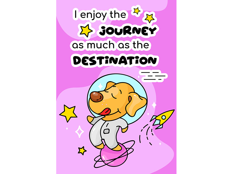 Cute dog in space cartoon poster vector template