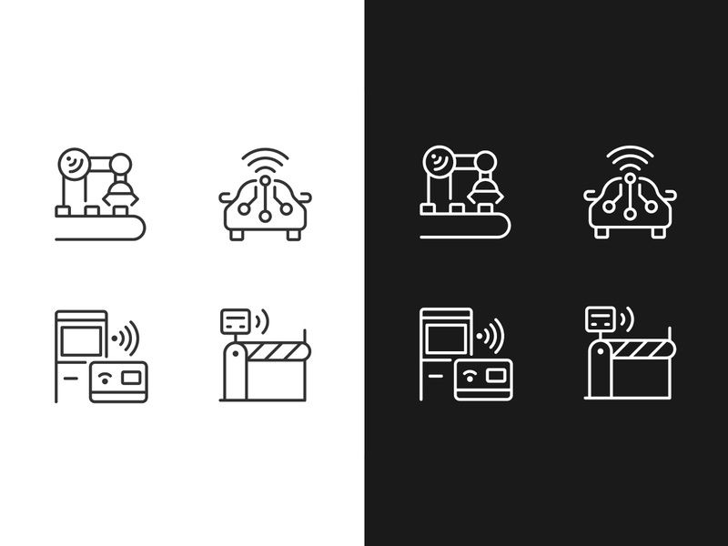 Wireless technologies pixel perfect light and dark theme color icons set