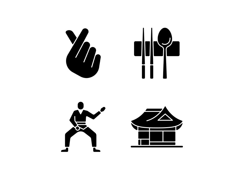 Symbols of Korea black glyph icons set on white space