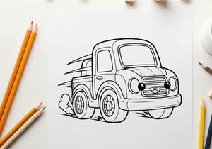 Vintage pickup truck cartoon vector illustration flat design