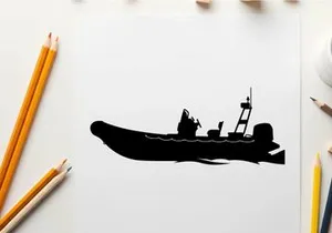 Silhouette of a person on a boat with a ladder