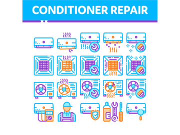Conditioner Repair Vector Thin Line Icons Set preview picture