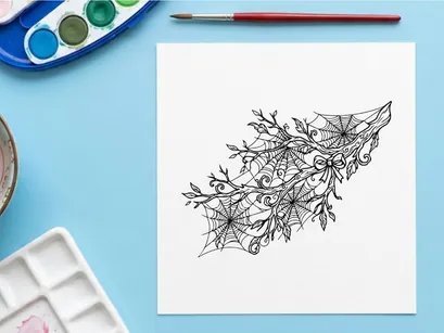 Delicate cherry blossom branch with fresh spring flowers. Minimalist white background botanical illustration of blooming sakura twigs.