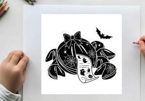 Halloween crab silhouette with bat and spider web decorations