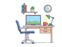 Workplace with computer. Flat modern vector illustration. graphic design illustration
