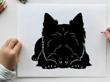 Silhouette of a serene dog lying down in a peaceful pose silhouette