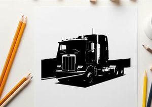 Silhouette of a large truck on the road with a scenic view