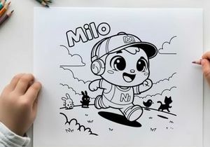 Cute cartoon boy with pets running vector illustration