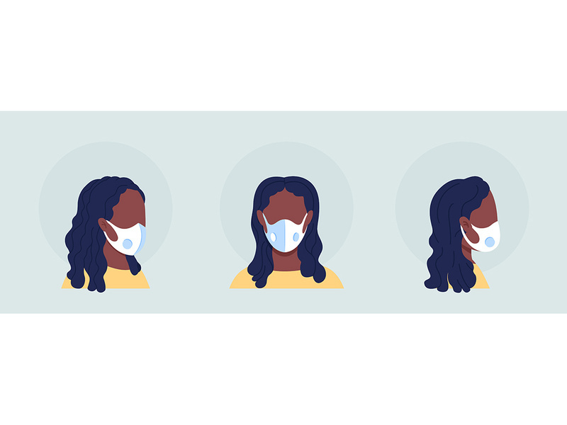 Wear respirator with breathing valve flat color vector character avatar set