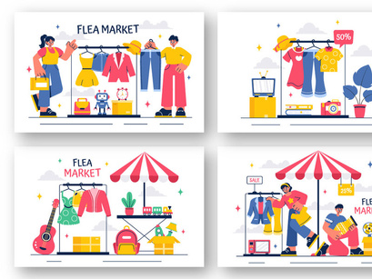 10 Flea Market Shopping Illustration