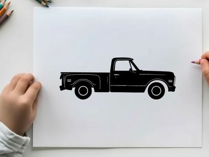 Silhouette of a classic pickup truck with a single cab