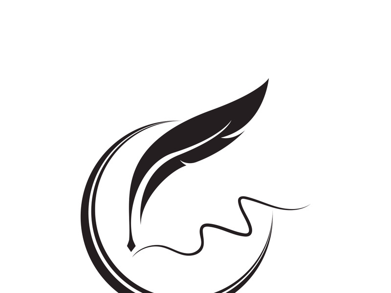 Feather quill design icon and logo illustration classic stationery