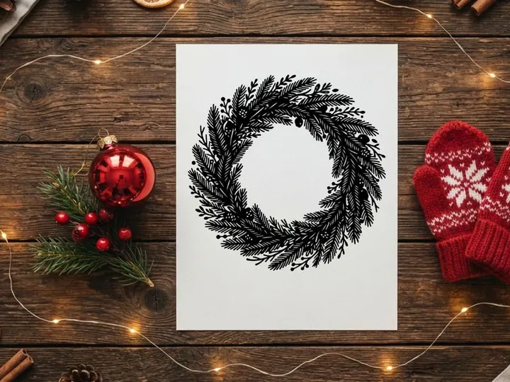 Festive Christmas Wreath with Pine Branches and Foliage