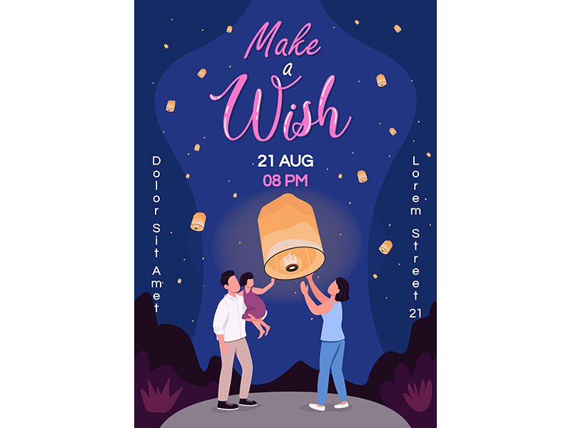 Make wish poster flat vector template