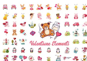 Valentine Day elements animals decorative